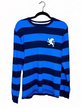 Express Blue & Navy Striped Waffle Crewneck